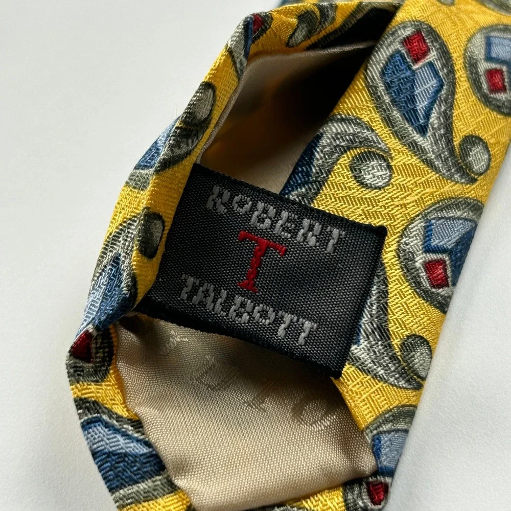 Vintage Robert Talbott Studio Nordstrom XL Yellow Paisley Silk Tie‎ USA